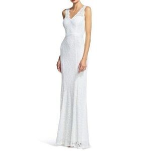 ADRIANNA PAPELL women’s ivory Sleeveless v neck Lace Evening Dress gown size 14